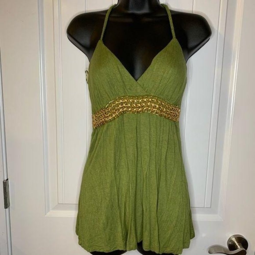 Wild Cat Green Gold Chain Racerback Braid Tank Top Small